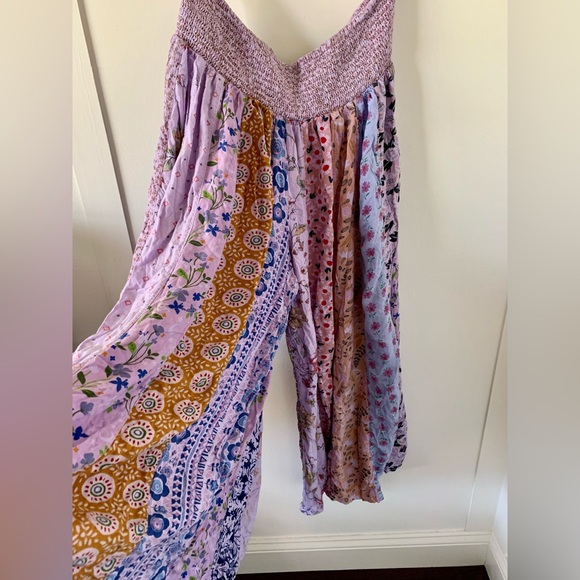 Blue Sky Pants - WIDE LEG PALAZZO PANT , CAPRI LENGTH, PATCHWORK BOHO/HIPPIE STYLE, BLUE SKY, L